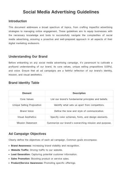 Free Social Media Advertising Guidelines Template to Edit Online