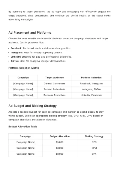 Free Social Media Advertising Guidelines Template to Edit Online
