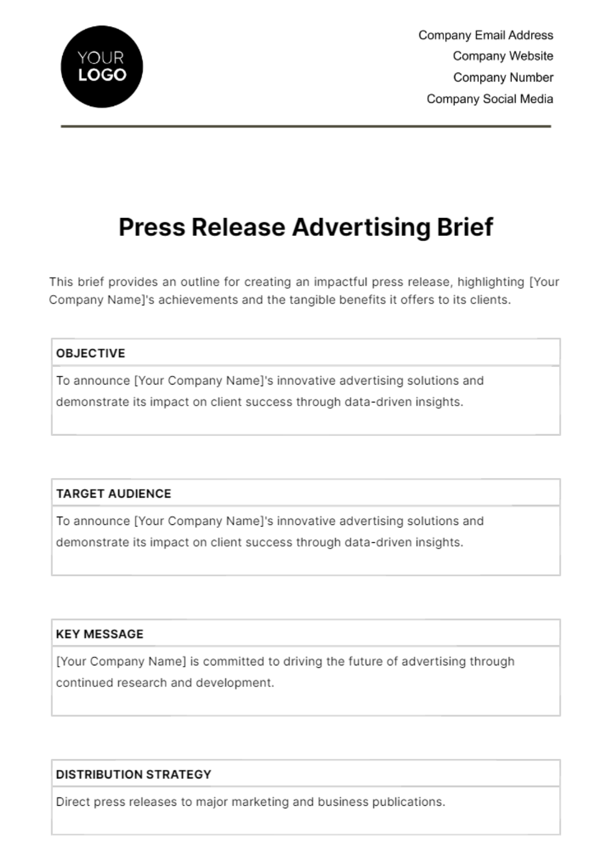 Press Release Advertising Brief Template