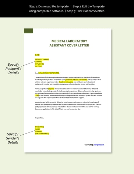  Medical Laboratory Assistant Cover Letter Template