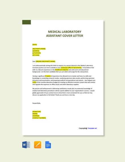  Medical Laboratory Assistant Cover Letter