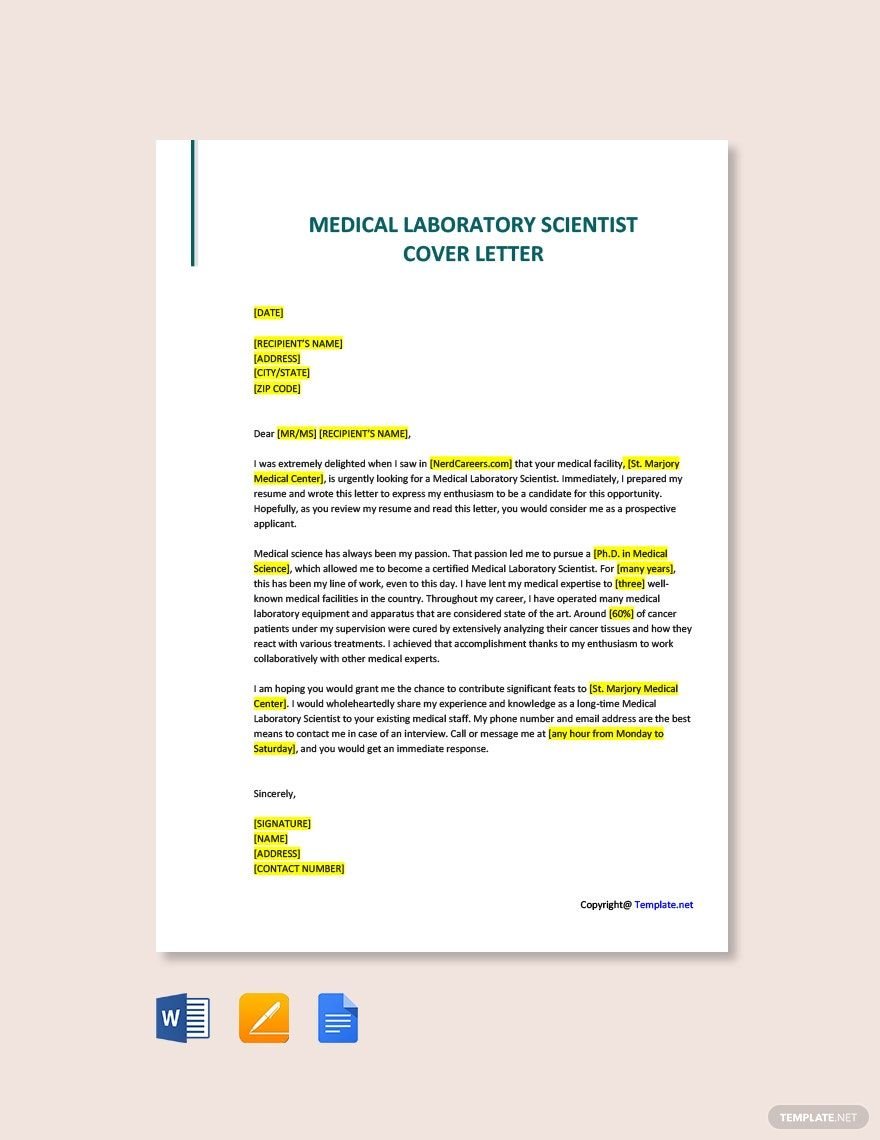 Medical Laboratory Scientist Cover Letter