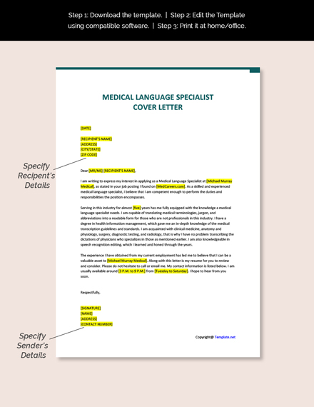 Free Medical Language Specialist Cover Letter Template - Google Docs ...