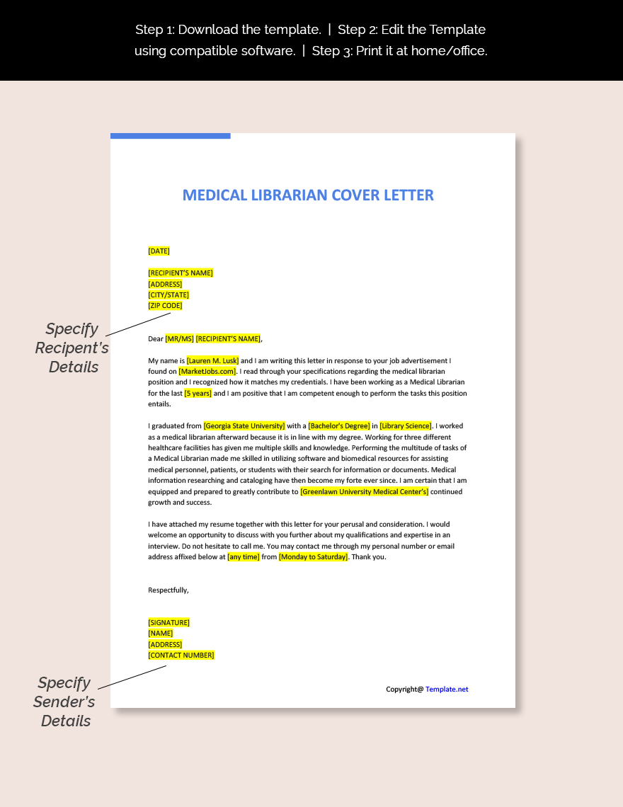 Medical Librarian Cover Letter