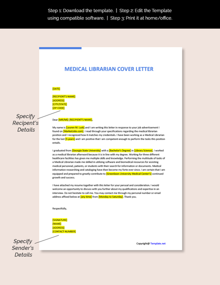 Medical Librarian Cover Letter Template