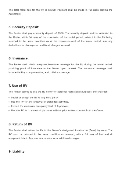 Free Rv Rental Agreement Template to Edit Online