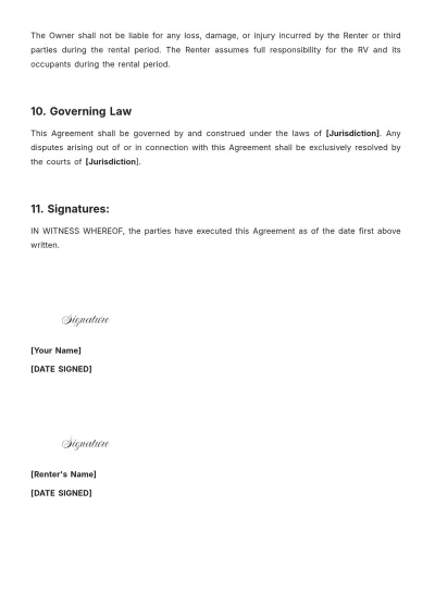 Free Rv Rental Agreement Template to Edit Online