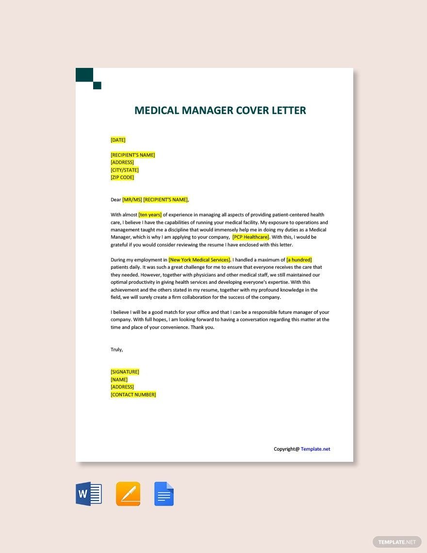 Medical Manager Cover Letter
