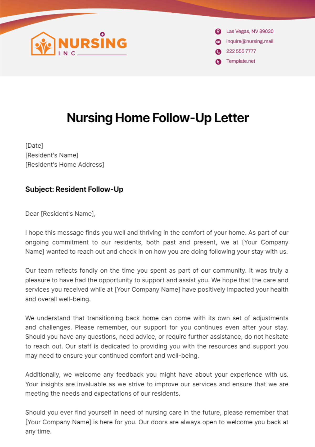 Nursing Home Follow-Up Letter Template - Edit Online & Download