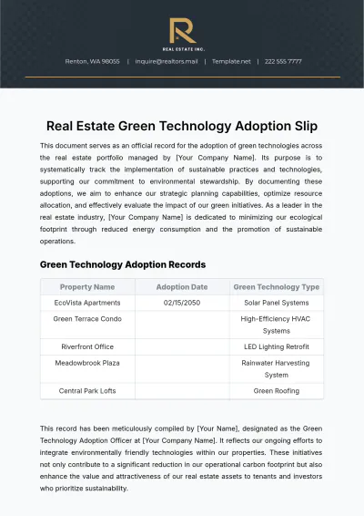 Free Real Estate Green Technology Adoption Slip Template to Edit Online