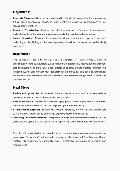 Free Real Estate Green Technology Adoption Slip Template to Edit Online