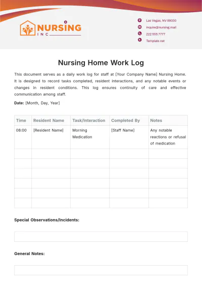 Free Nursing Home Work Log Template to Edit Online