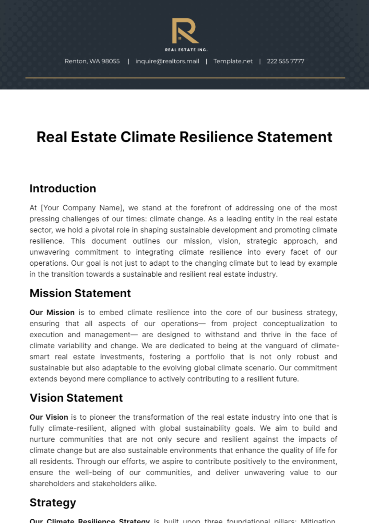 Real Estate Climate Resilience Statement Template