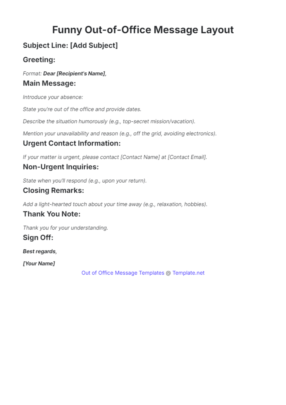 Funny Out of Office Message Layout Template