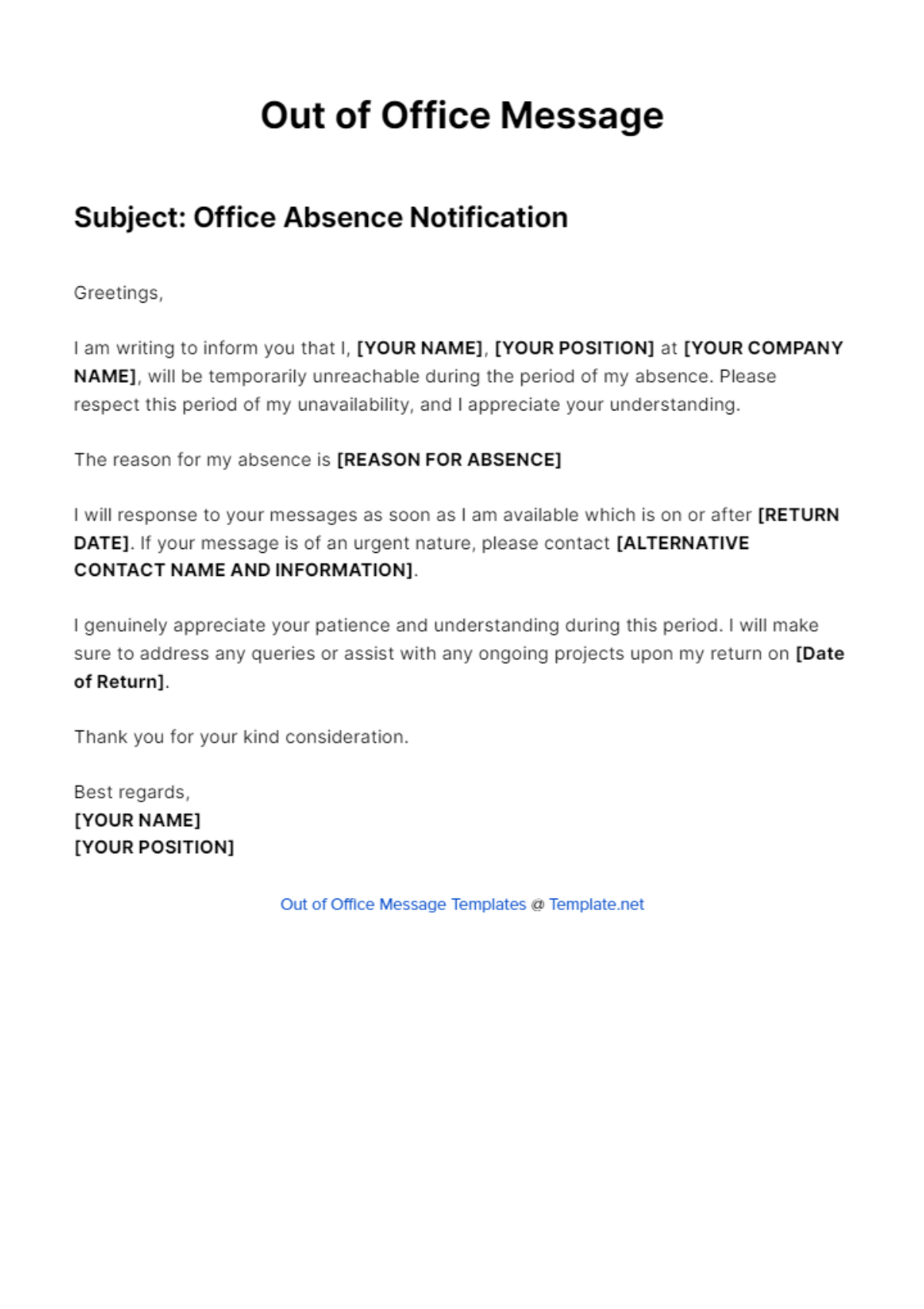 Out Of Office Whatsapp Message Template