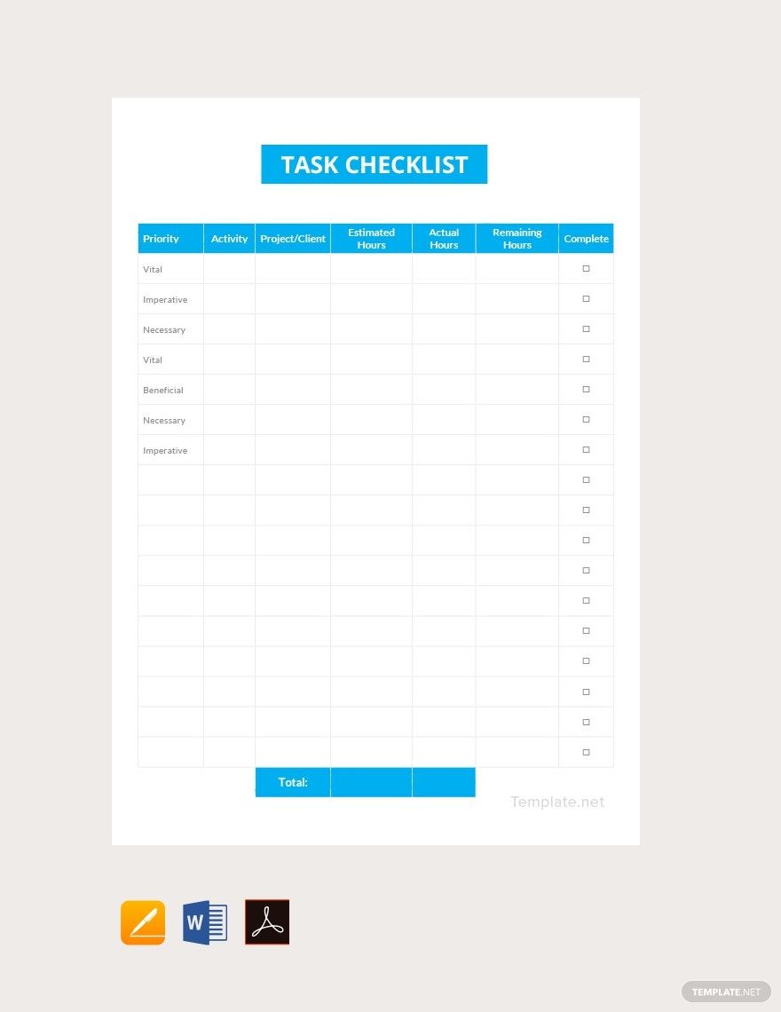 Sample Task Checklist Template