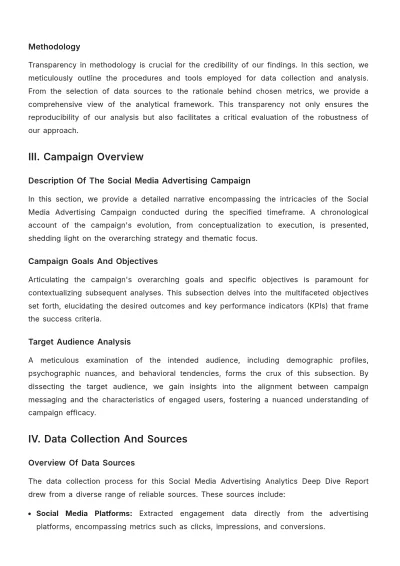 Free Social Media Advertising Analytics Deep Dive Template to Edit Online