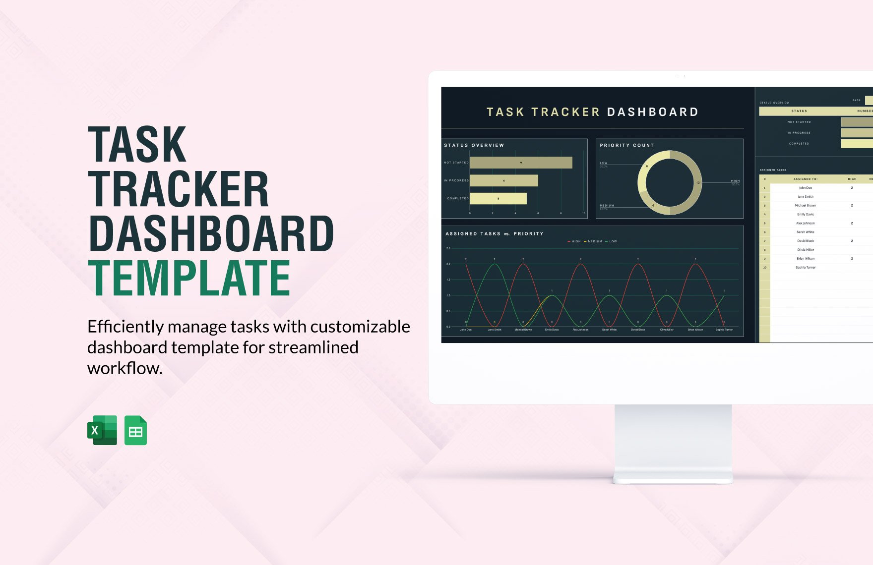 Task Tracker Dashboard Template in Excel, Google Sheets