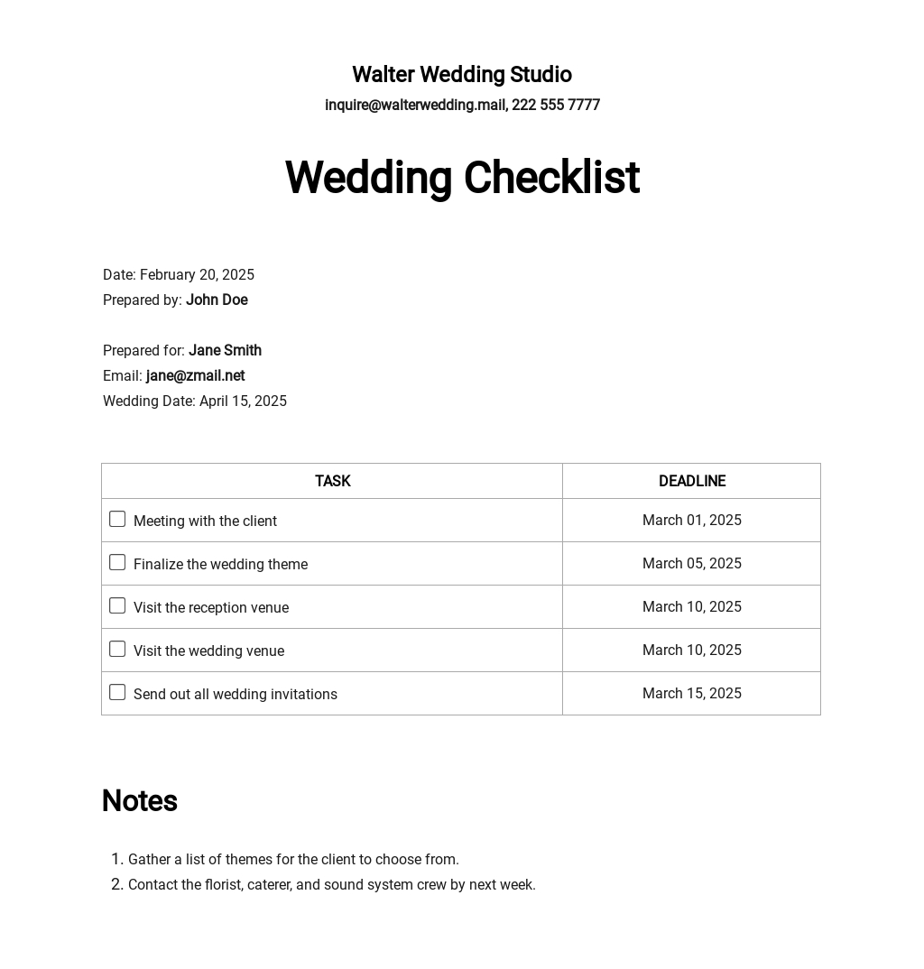 8  Wedding Checklist Templates Free Downloads Template net