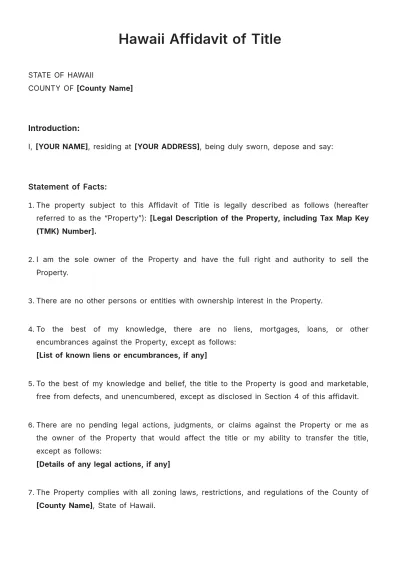 Free Hawaii Affidavit of Title Template to Edit Online