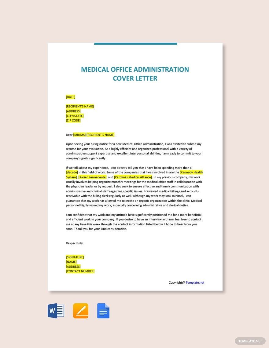 Free Medical Office Administration Cover Letter Template