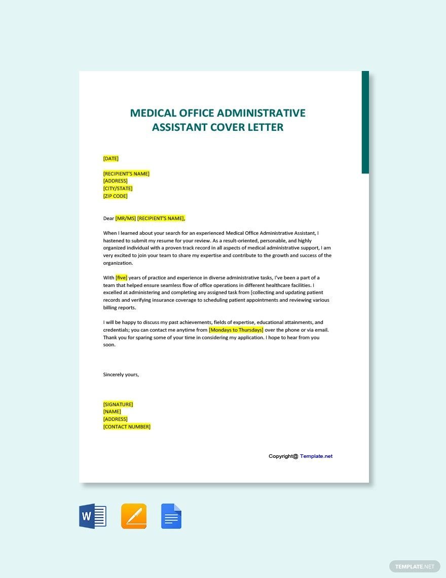 Free Medical Office Administrative Assistant Cover Letter Template