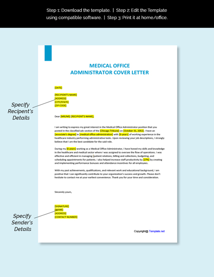 Medical Office Administrator Cover Letter Template - Google Docs, Word ...