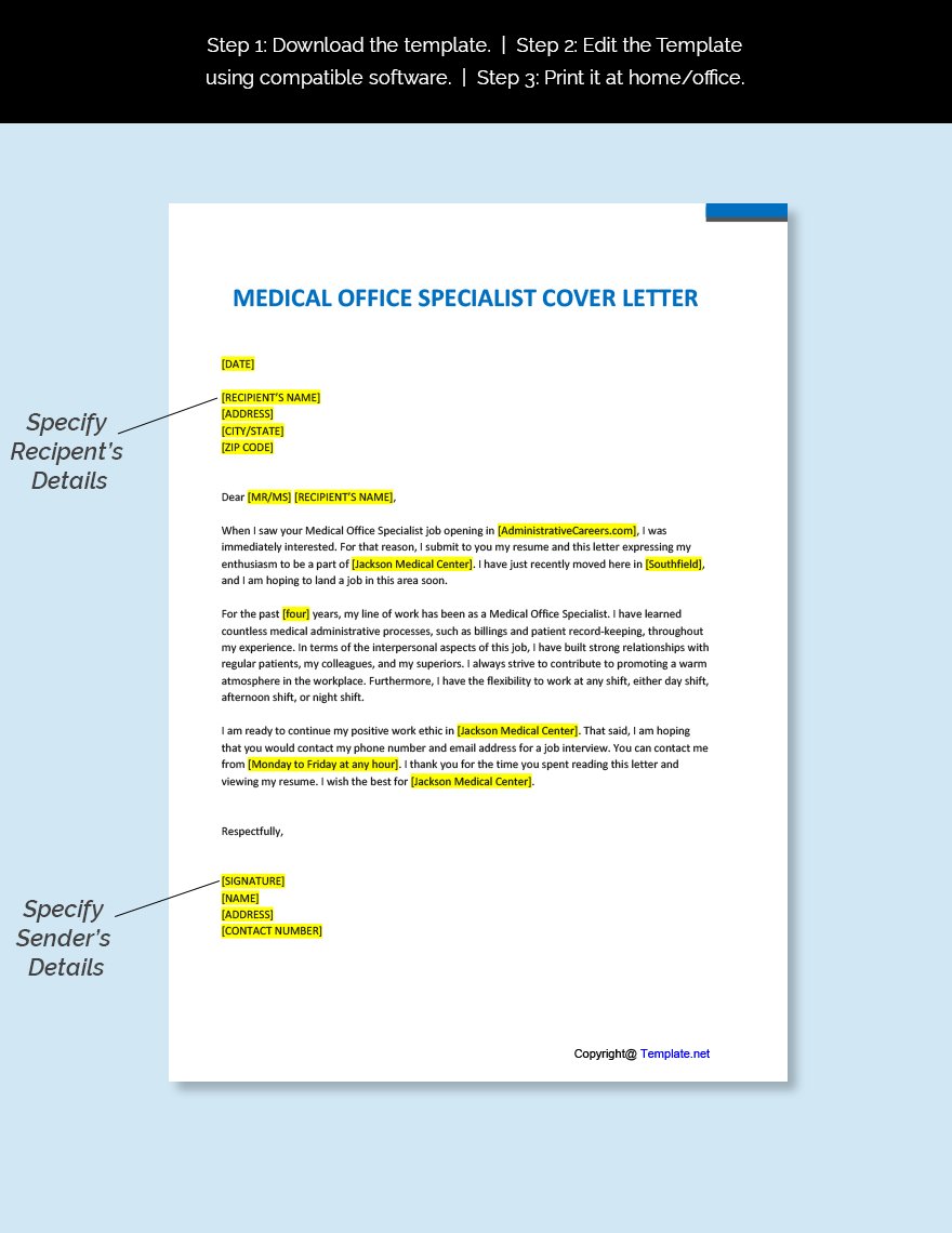 Medical Office Specialist Cover Letter Template