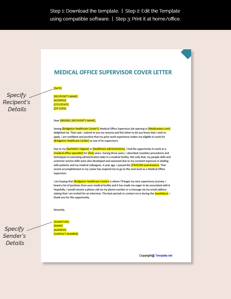 Medical Office Supervisor Cover Letter Template