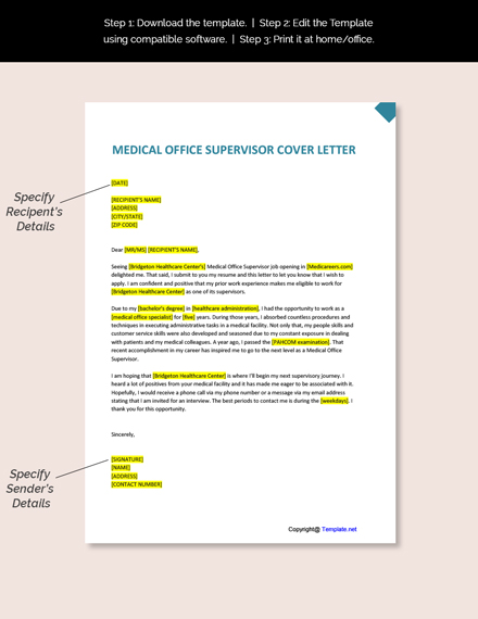 medical supervisor cover letter