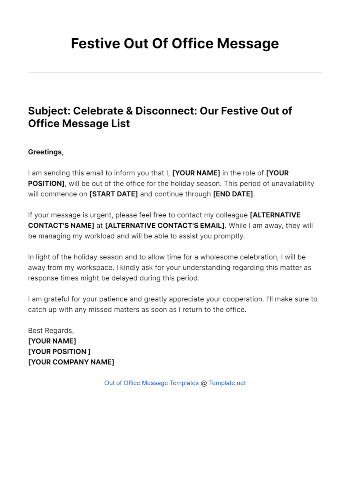 Festive Out Of Office Message Template