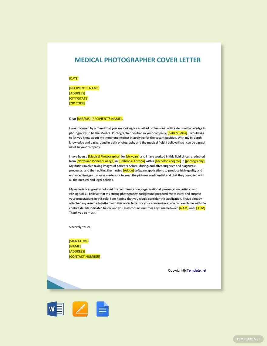 Medical Photographer Cover Letter