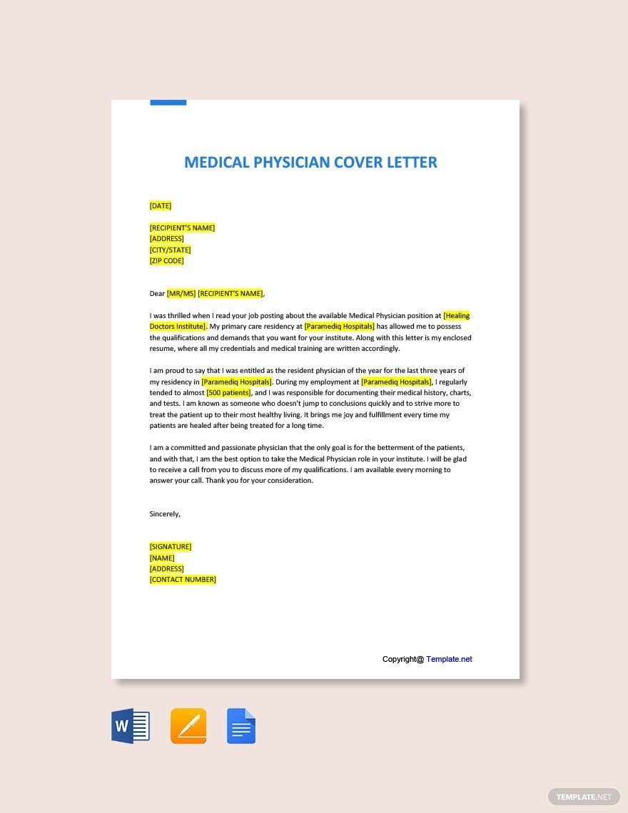 Medical Physician Cover Letter Template