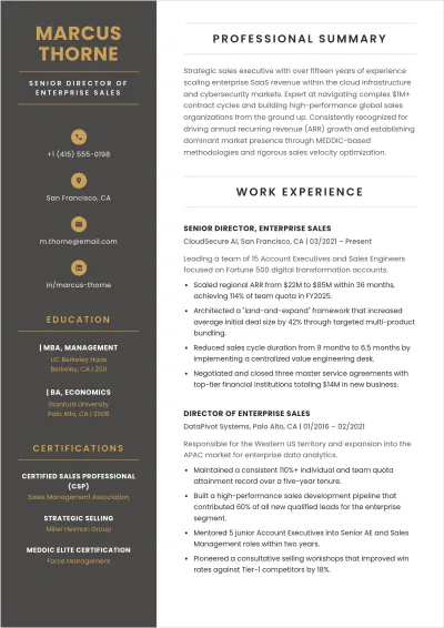 Free Sales Leader ATS Resume Template, AI Resume Builder