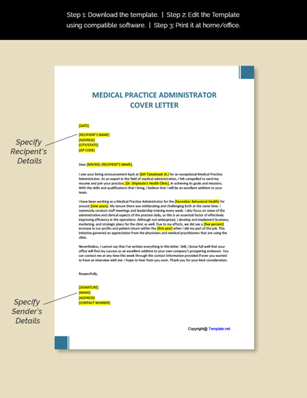 Medical Practice Administrator Cover Letter Template