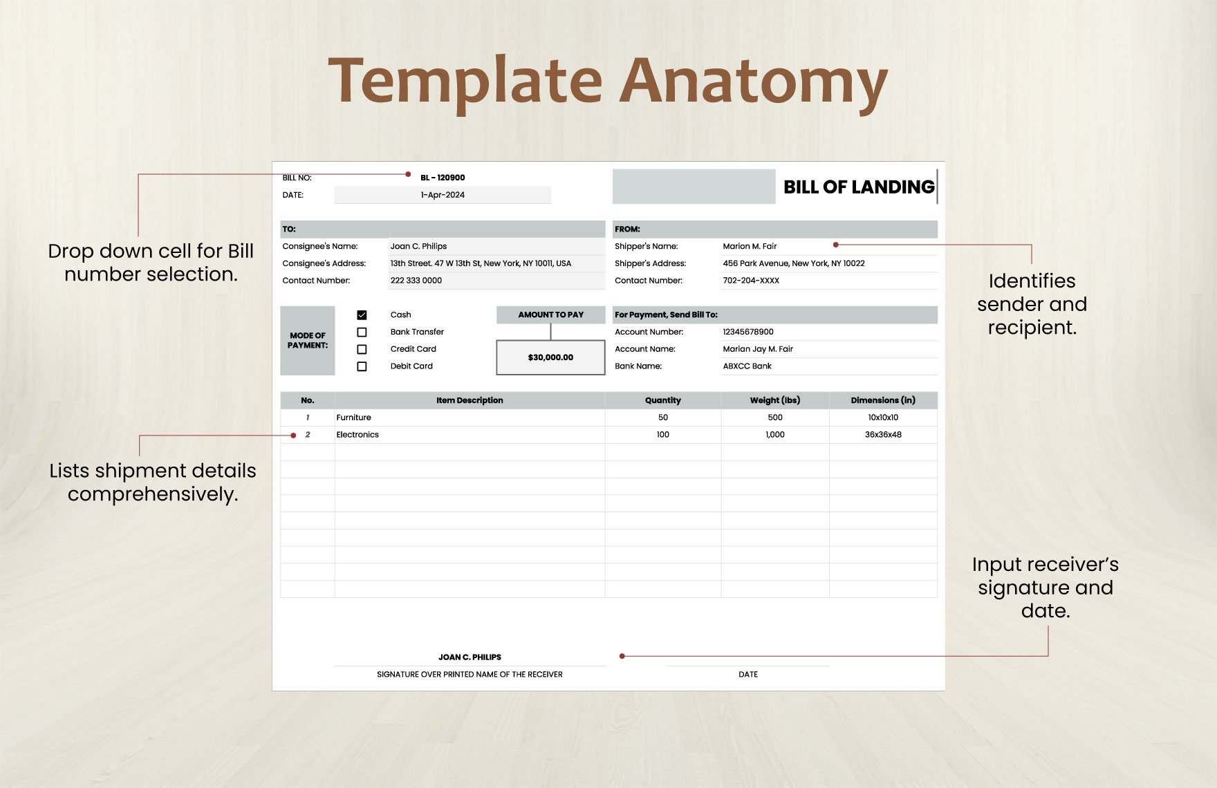 Fillable Bill of Lading Template