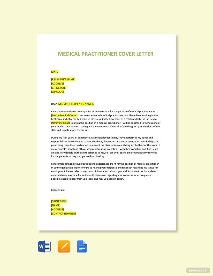 Medical Practitioner Cover Letter