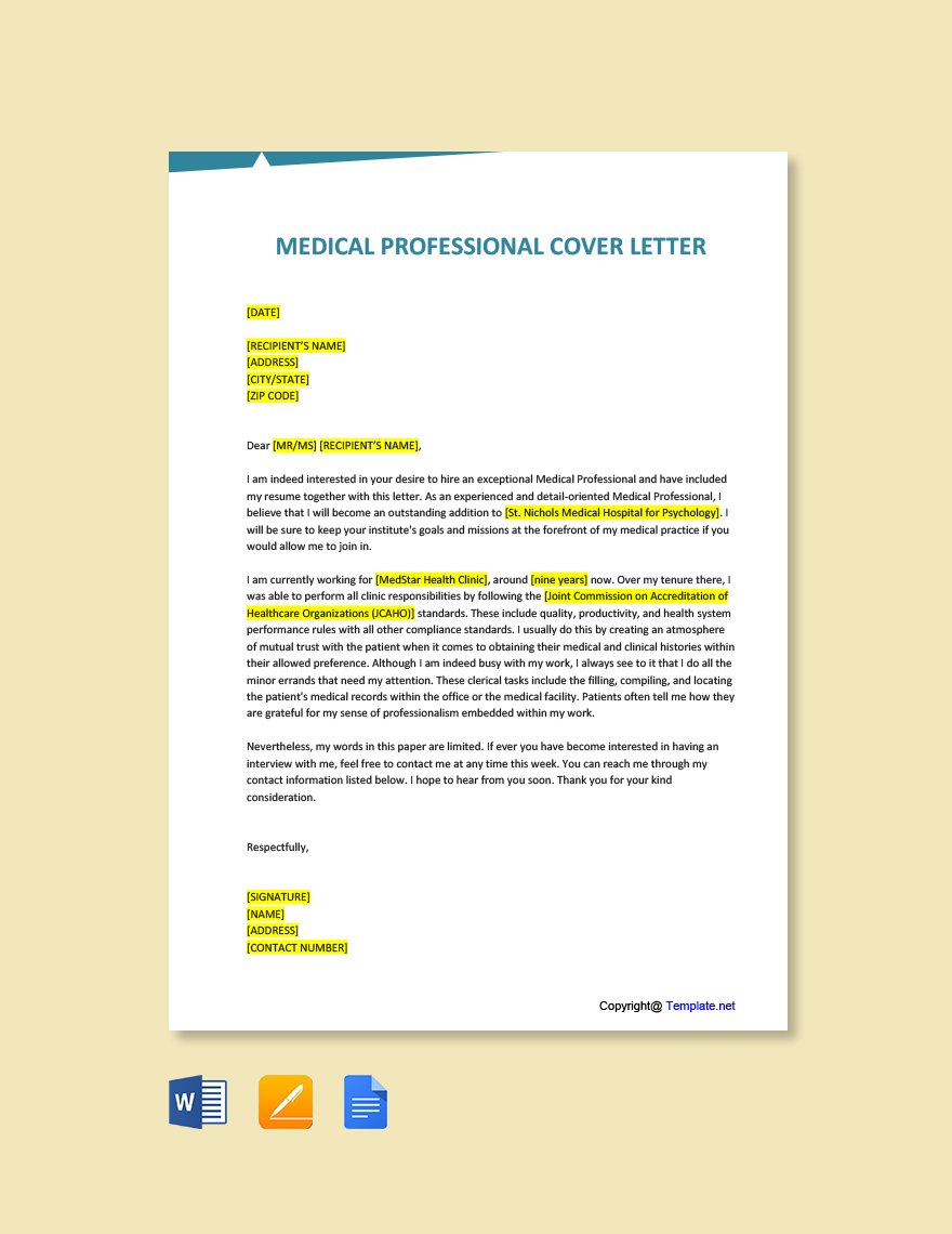 Medical Professional Cover Letter Template