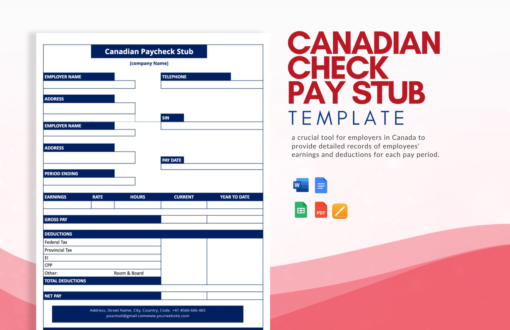 Canadian Check Pay Stub Template