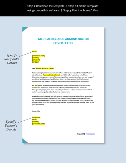 Medical Records Administrator Cover Letter Template