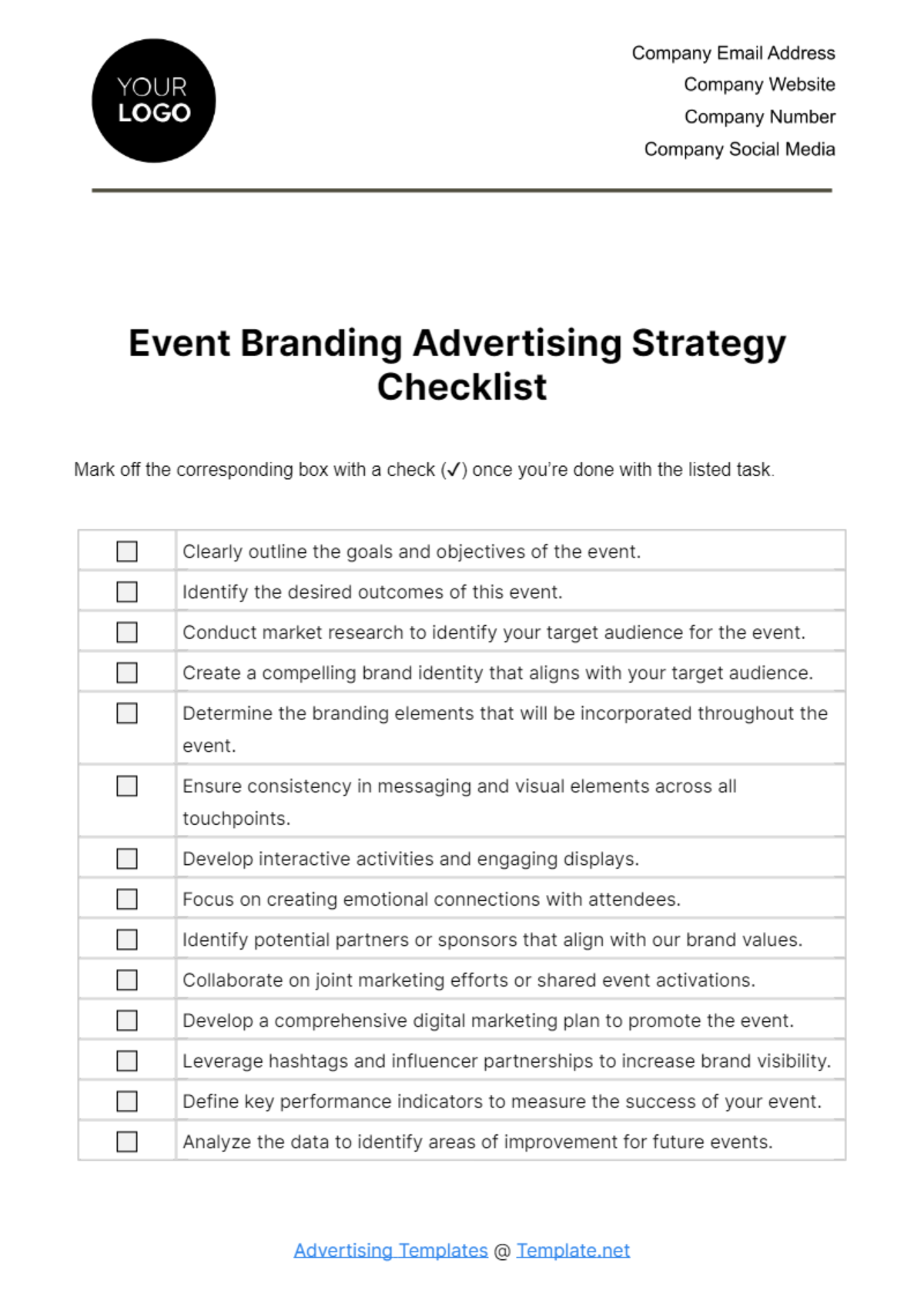 Free Event Branding Advertising Strategy Checklist Template