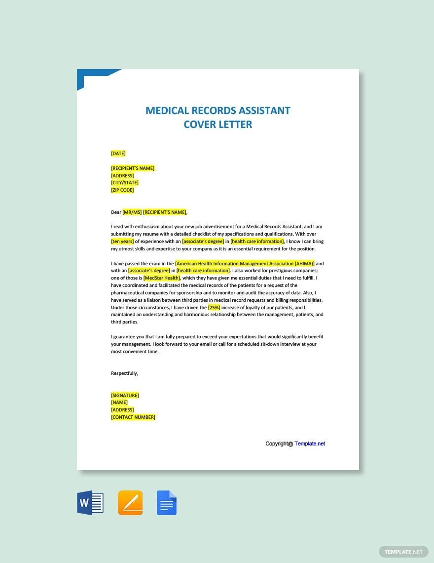 Medical Records Assistant Cover Letter