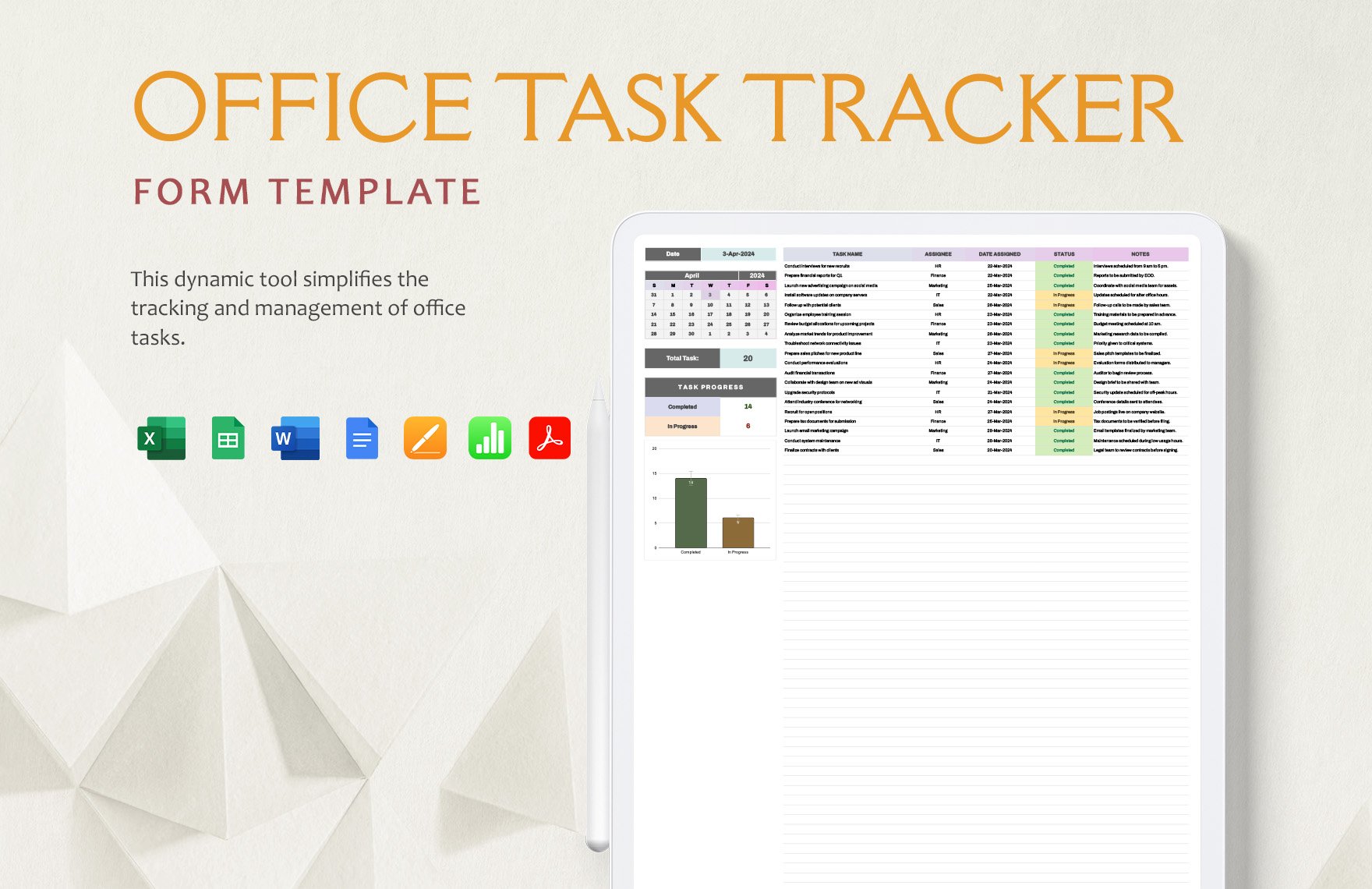 Office Task Tracker Template in Excel, Google Sheets