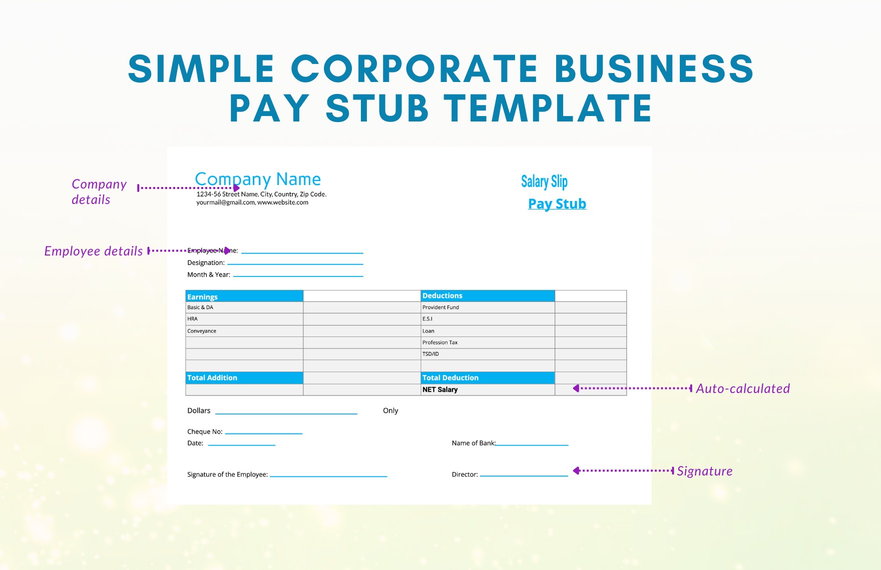 Simple Corporate Business Pay Stub Template