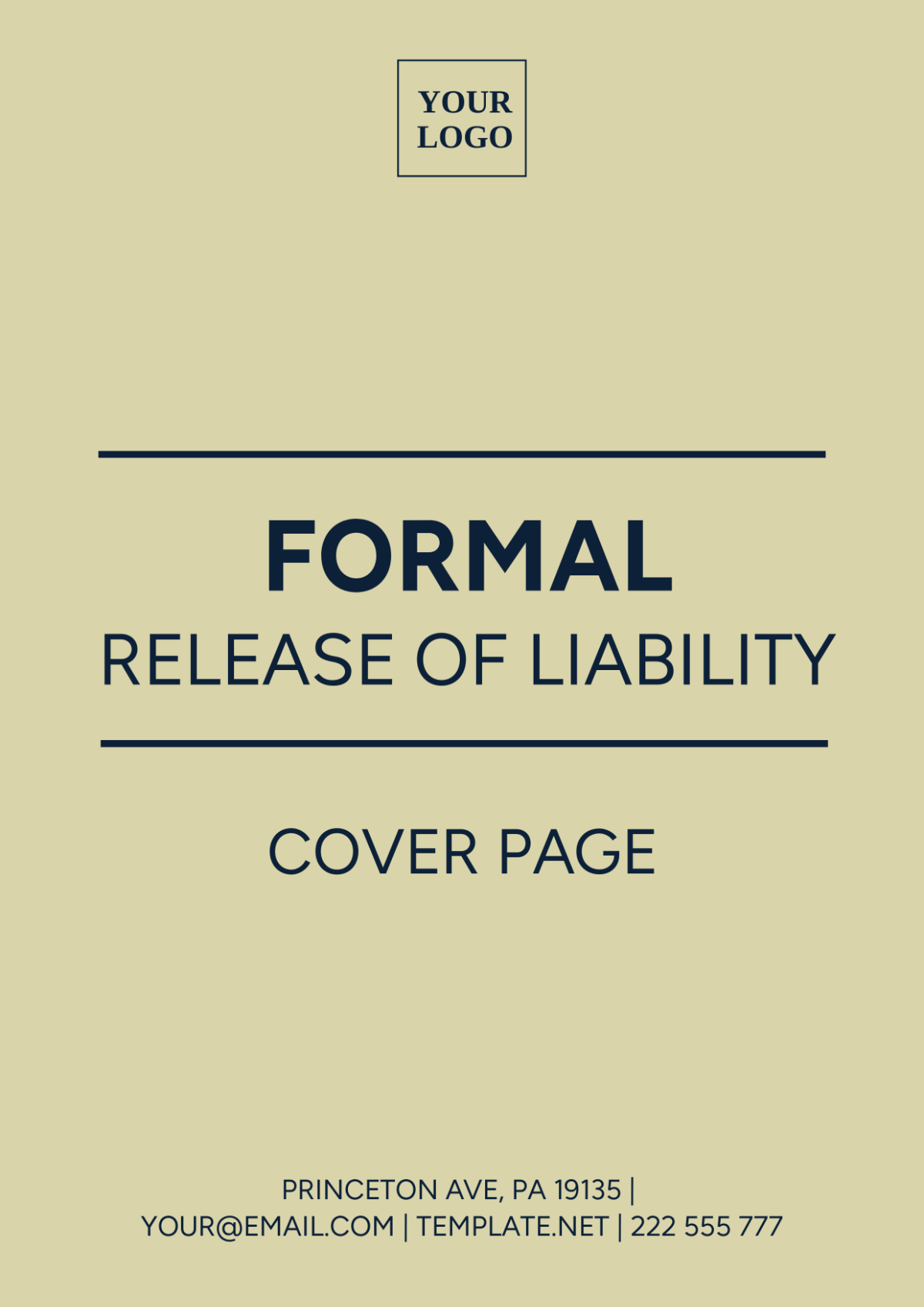 Formal Release of Liability Cover Page