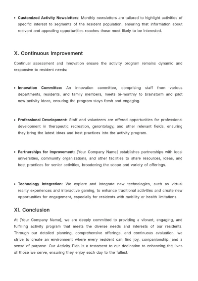 Free Nursing Home Activity Plan Template to Edit Online