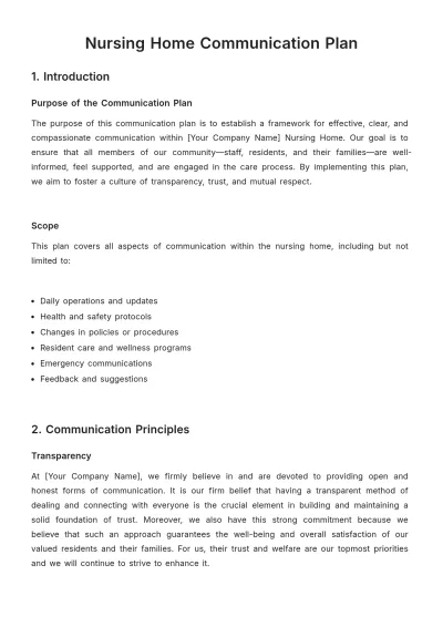 Free Nursing Home Communication Plan Template to Edit Online