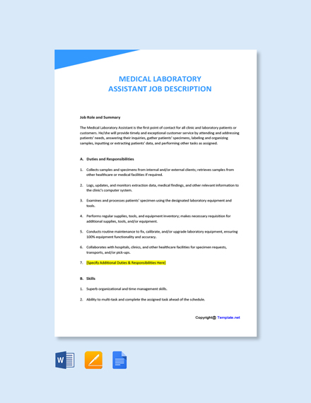 Free Medical Laboratory Assistant Job Ad Description Template Google 