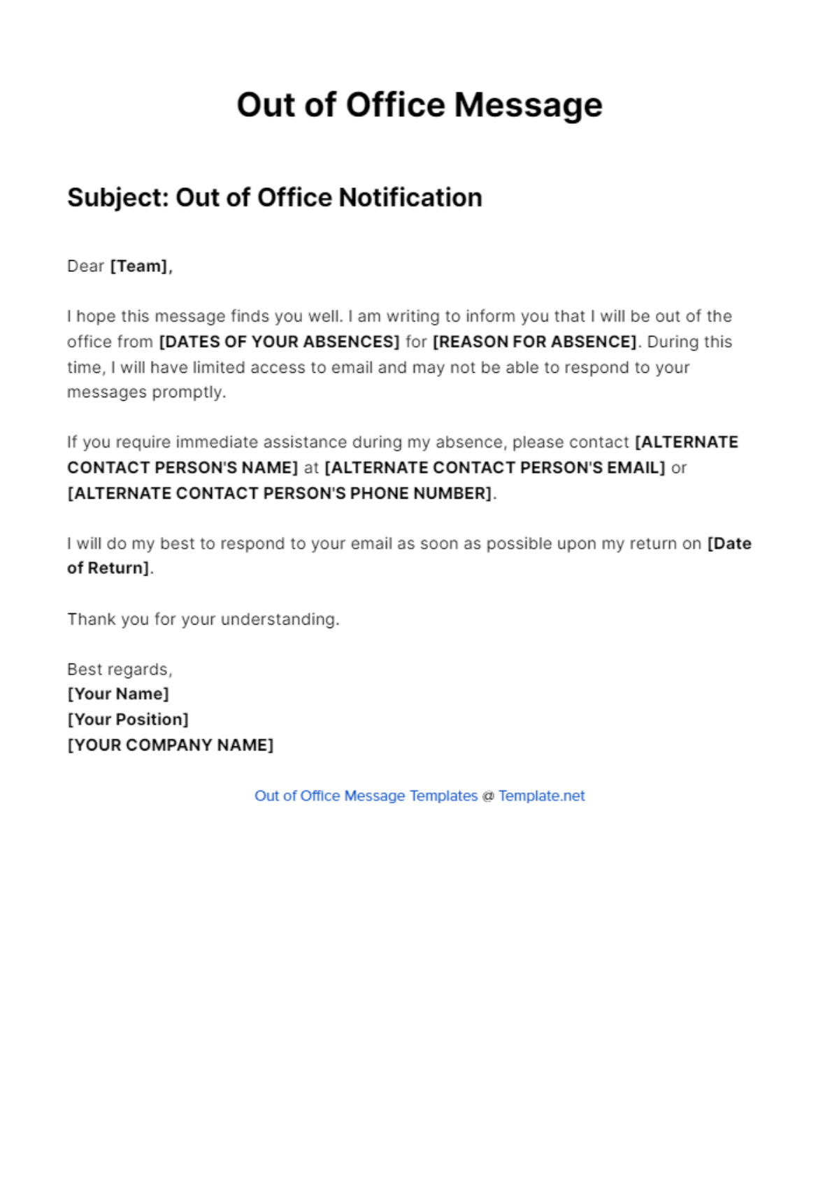 Out Of Office Message In Group Template