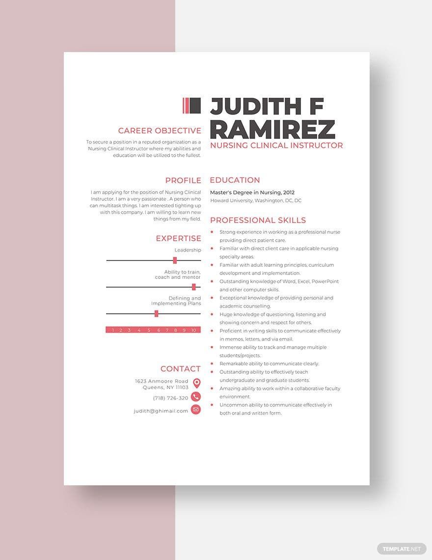 Free Nursing Clinical Instructor Resume Download In Word Apple Pages 